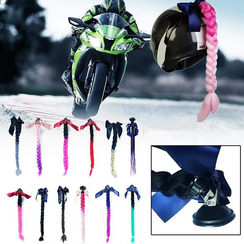 7 цветов мотоциклетный шлем косички женский парик с косами для мотоциклетных шлемов Twist Dual Pigtail конский хвост с присоской Лук