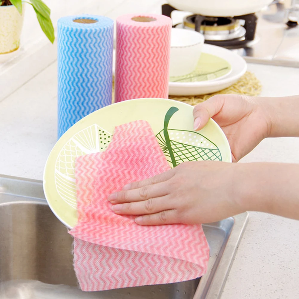 50Pcs/Roll Disposable Dishcloth Kitchen Bathroom Cleaning Washing Cloth Rag Non-woven Fabrics Disposable Washing Cloth Kitchen