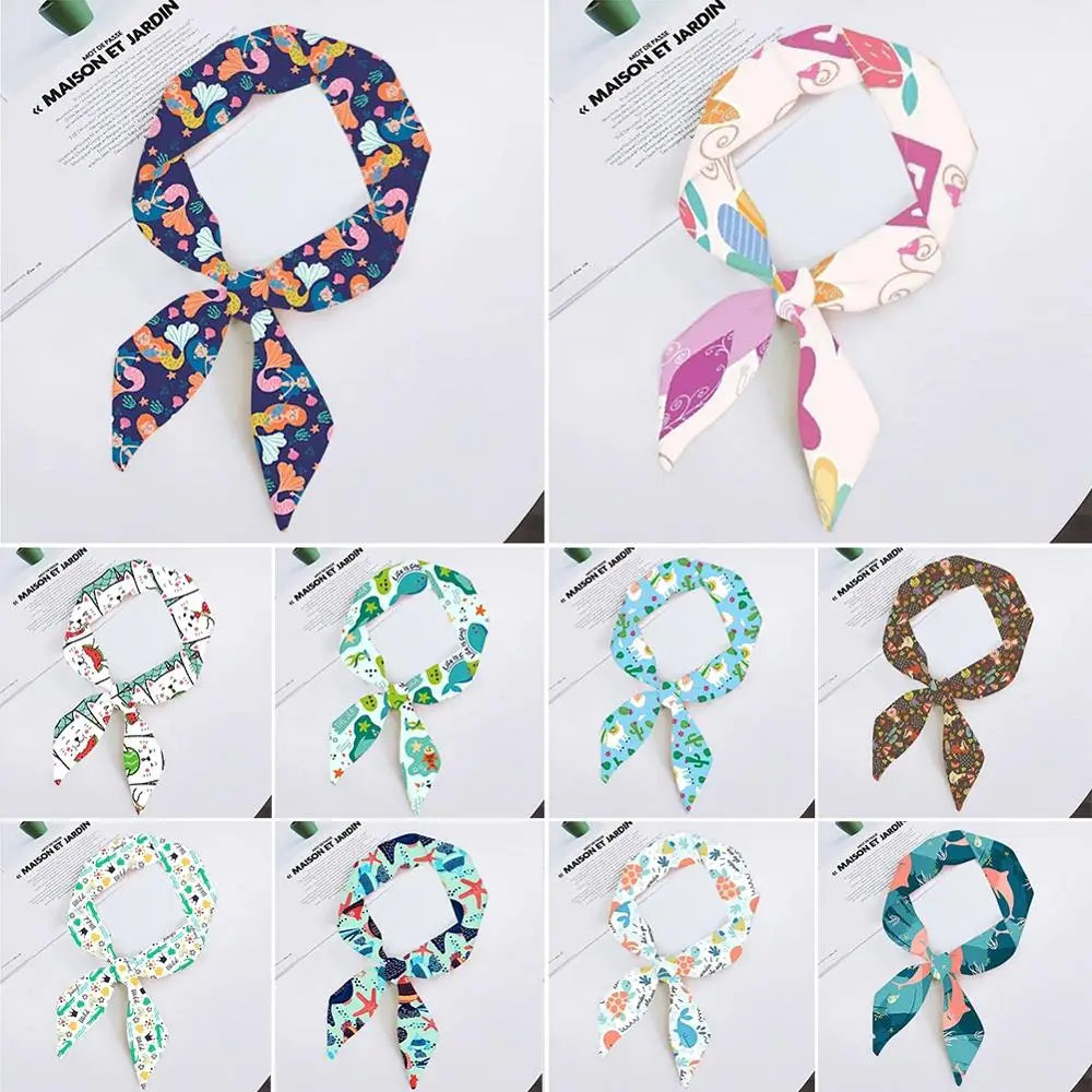 

Classic Flower Stripe Ladies Small Silk Scarf Mutiple-Function Print Twill Handle Bag Ribbons Variety Elegant Decorative Scarve