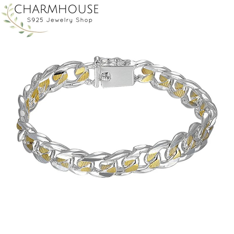 Charmhouse 925 серебряные браслеты для мужчин 10 мм Золотой/Серебряный ...