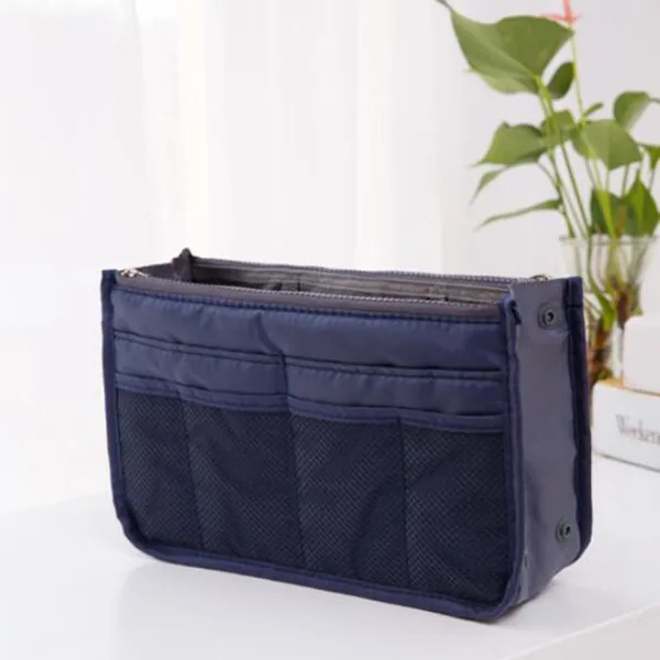 Nylon Cosmetic Bags For Women Tote Insert Double Zipper Makeup Bag Toiletries Storage Bag Girl Outdoors Travel Make Up Organizer Navy