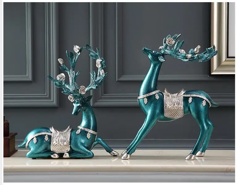 Европейский смолы счастливый олень украшения с лотосом свадебный подарок дома гостиная настольные статуэтки ремесла офисный стол украшение животных