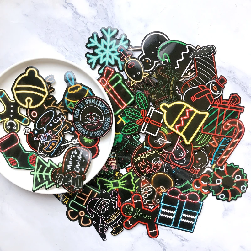 50Pcs/pack Christmas Neon Series Stickers Santa Claus Doodle Sticker For Laptop Mouse Motorcycle Skateboard Luggage Guitar
