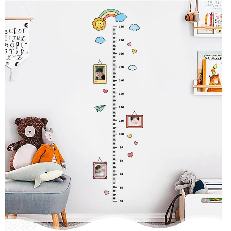 

1PC Color Rainbow Sun Photos Child Height Ruler Wall Sticker For Kids Room Height Meter Stickers Room Decor Free Shipping