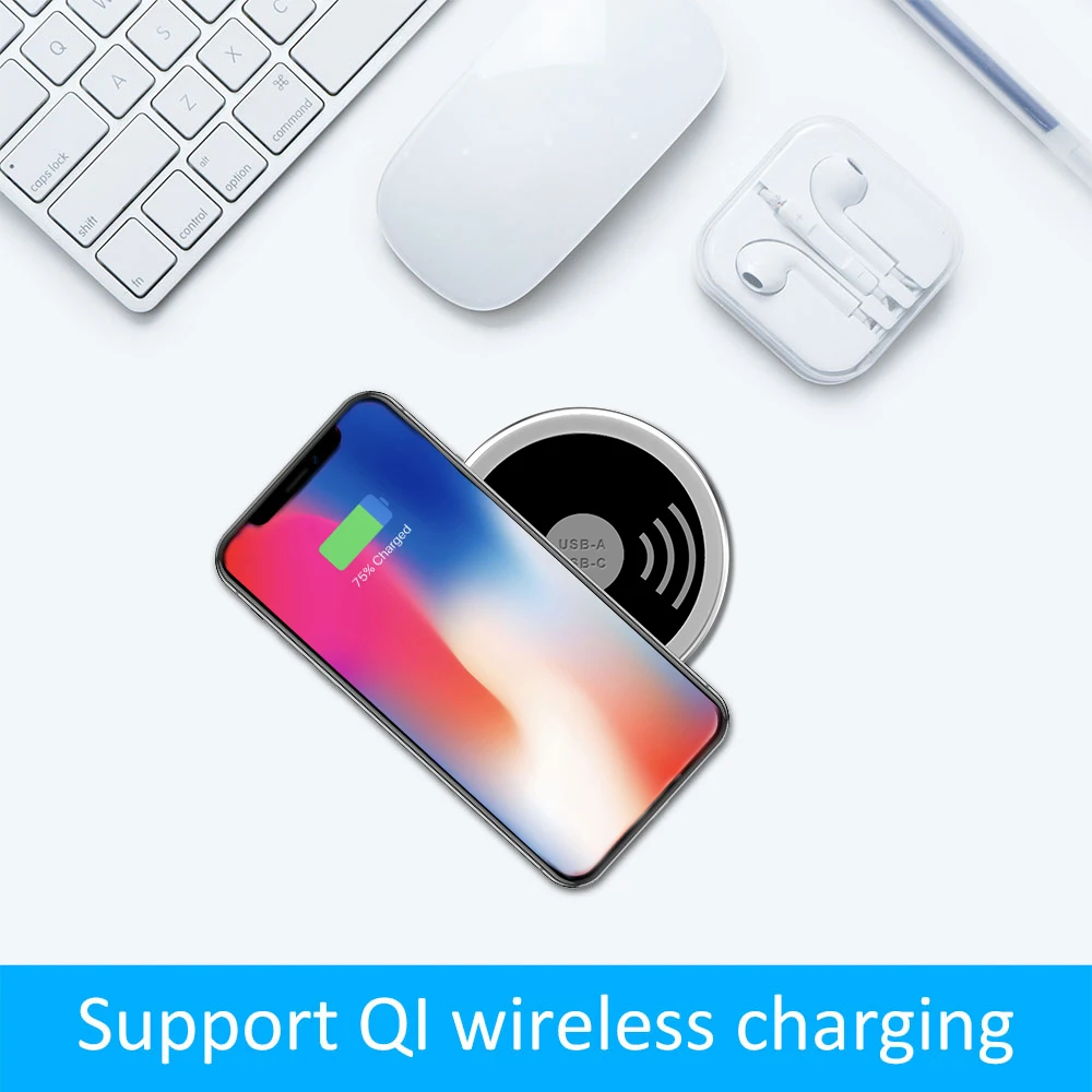 3 in 1 Wireless Charger Desk Embeded Qi Fast Wireless Charger 15W Quick Charger 3.0 Type-C USB C Bar/Hotel/office/ Quick Charger