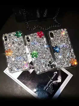 

3D phone case for new iPhone11/11Pro/11 Pro max X XS MAX XR 6 7 8 6s Plus bling Crystal Diamonds flowers Rhinestone phone shell