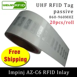 UHF RFID стикер Impinj MR6 AZ-C6 влажная инкрустация 915m868 860-960 МГц EPC 6C 20 шт Бесплатная доставка самоклеющаяся Пассивная RFID этикетка