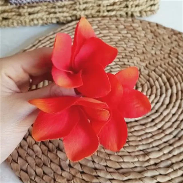 40pcs Artificial Frangipani Flower 3 Heads/Piece Silk Plumeria Rubra Flower Heads for Wedding Party Floral Decoration Orange