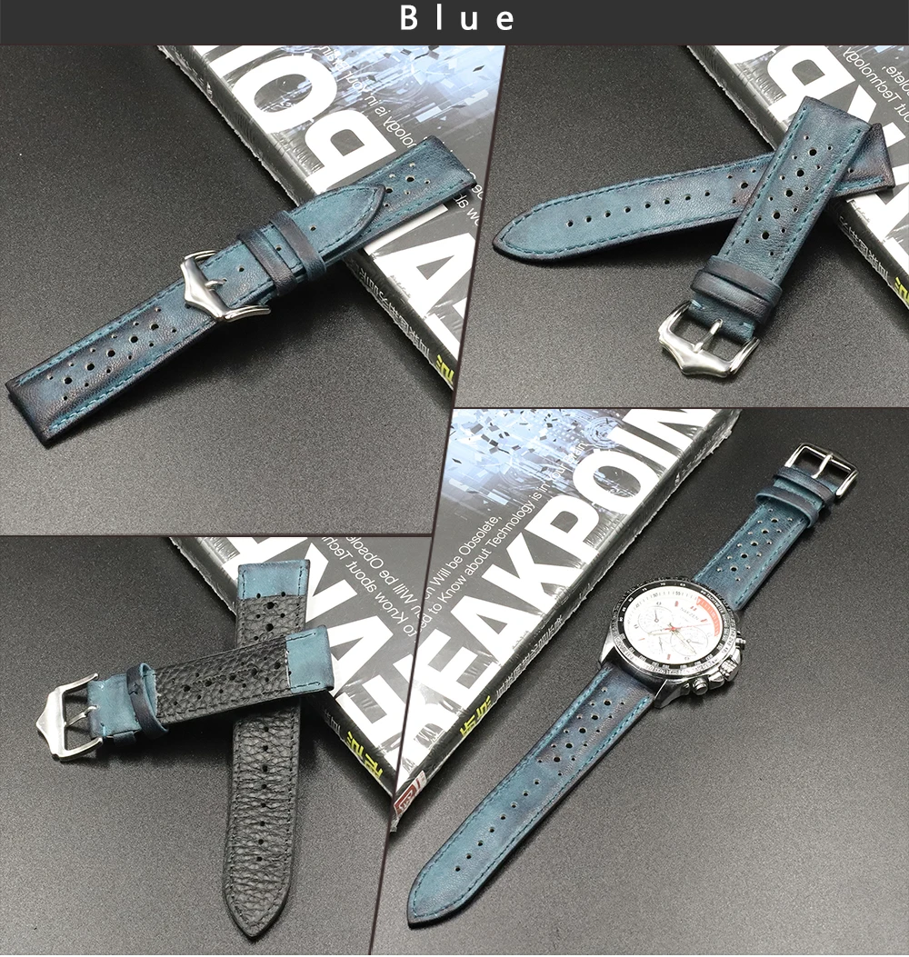 High Quality Genuine Leather Watch Band Strap 20mm 22mm 24mm Porous Breathable Handmade Stitching Watch Bracelet Accessories