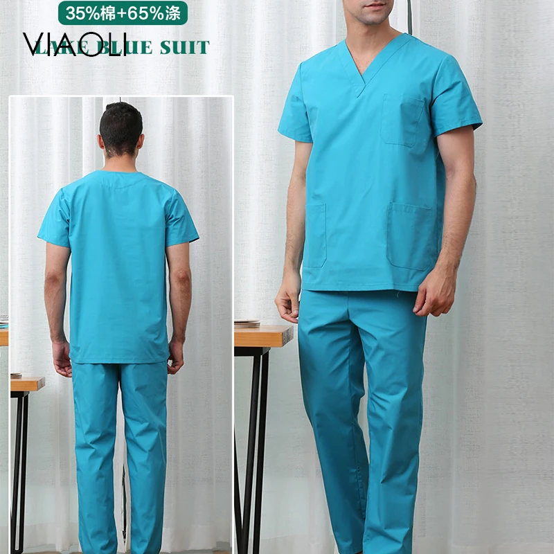 VIAOLI Medical Surgical Dresses Short Sleeve Men and Women Doctor Sweatsuit Cotton Set Split Wear Nurse Summer Thin