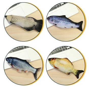 

30cm Electric Pet Soft Plush 3D Fish Shape Cat Toy Doll Interactive Catmint Toy Stuffed Pillow Doll Simulation Fish Playing Toy