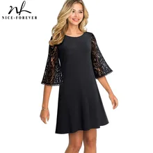 Хорошее-forever Новое Осеннее элегантное кружевное лоскутное Цельнокройное женское свободное прямое платье A174