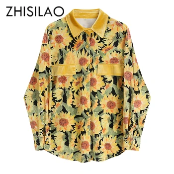 

Floral Women Blouse Plus Size 2020 Spring Vintage Elegant Loose Long Sleeve Shirt Maxi Velvet Women Tops Chemise Femme