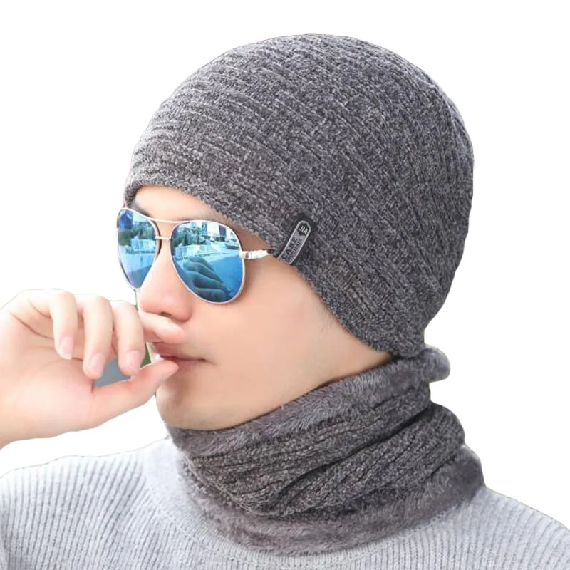 Beanies Мужская двухслойная бархатная шляпа из ткани унисекс плюс бархатная Вязаная Шерстяная Круглая Шапочка однотонные зимние шапочки для женщин Beanie - Цвет: gray