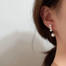 Шикарные Модные золотые двухслойные Висячие жемчужные серьги-гвоздики для женщин, аксессуары для девушек, модные ювелирные изделия