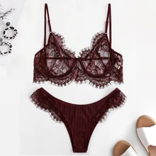 Сексуальное Красное вино, комплект нижнего белья без подкладки, хит, женское без рукавов, без рукавов, без косточек и трусов, кружевное, интимное нижнее белье на косточках в рубчик