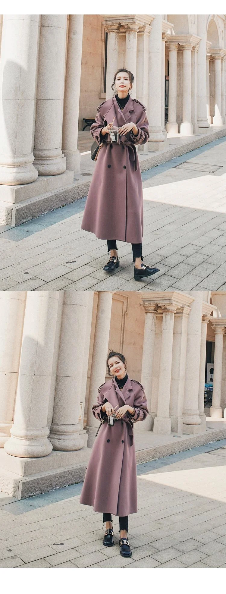 long puffer Woolen Coat Autumn Winter Korean Loose Long Windbreaker-style Thick Cashmere Cotton Jacket Pink Purple High-quality Ladies Cloak long bubble coat