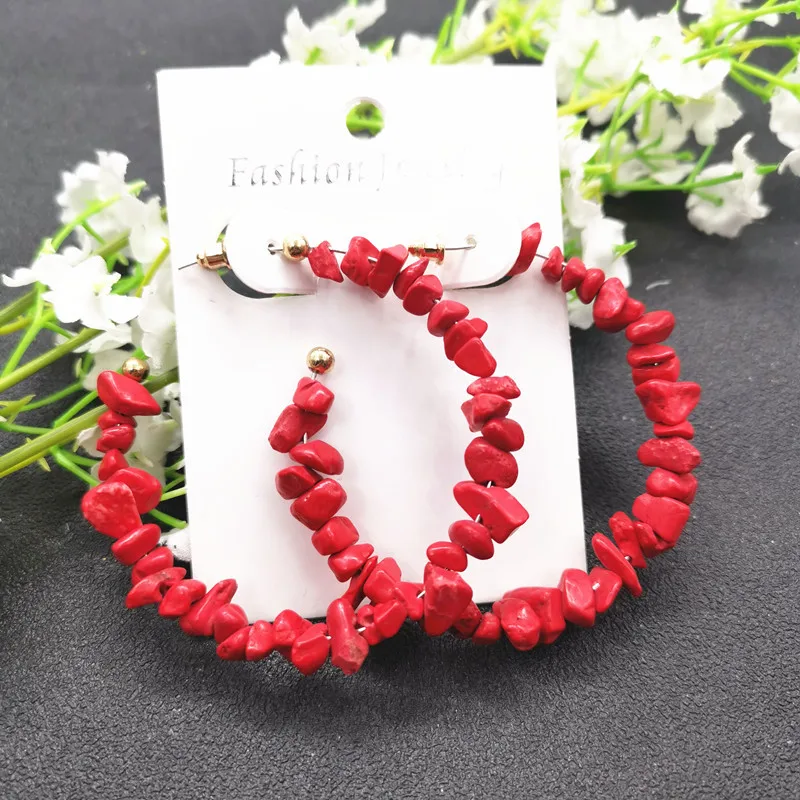 Red Earrings Модное белое неправильное ожерелье-чокер с гравийным чипом для женщин богемное ожерелье из натуральной раковины женское пляжное ювелирное изделие - Окраска металла: Red Earrings