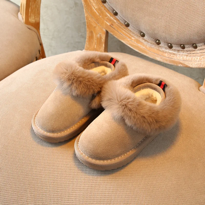 Winter New Kids Fur Snow Boots Baby Girls Ankle Boots Children Pink Brand Shoes Boys Casual Warm Boots Toddler Fashion Shoes - Цвет: Apricot