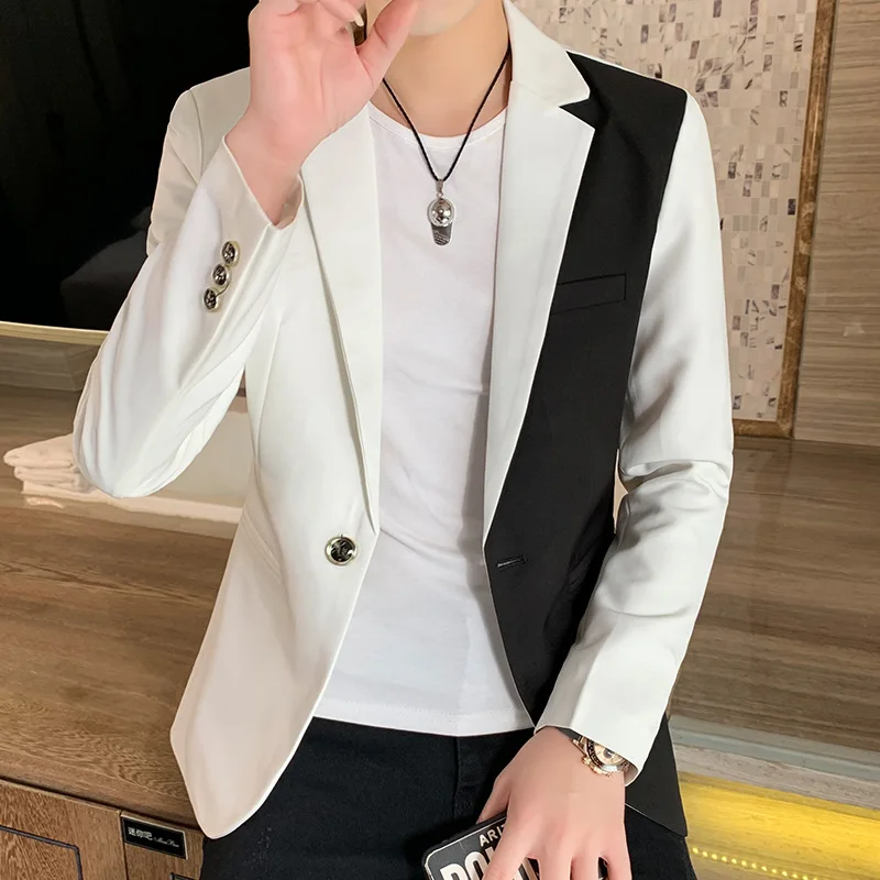 

Men Casual Blazers Fashion Spring Autumn Slim Colors Blocking Jacket Banquet Stage Costume Singer Host Dancer Daily Life Party