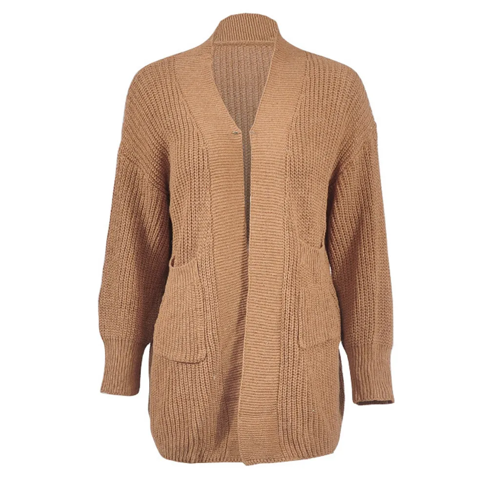 Повседневные свободные женские открытые свитера однотонный кардиган с карманами Топы свитер вязаное пальто новогодние носки подарки