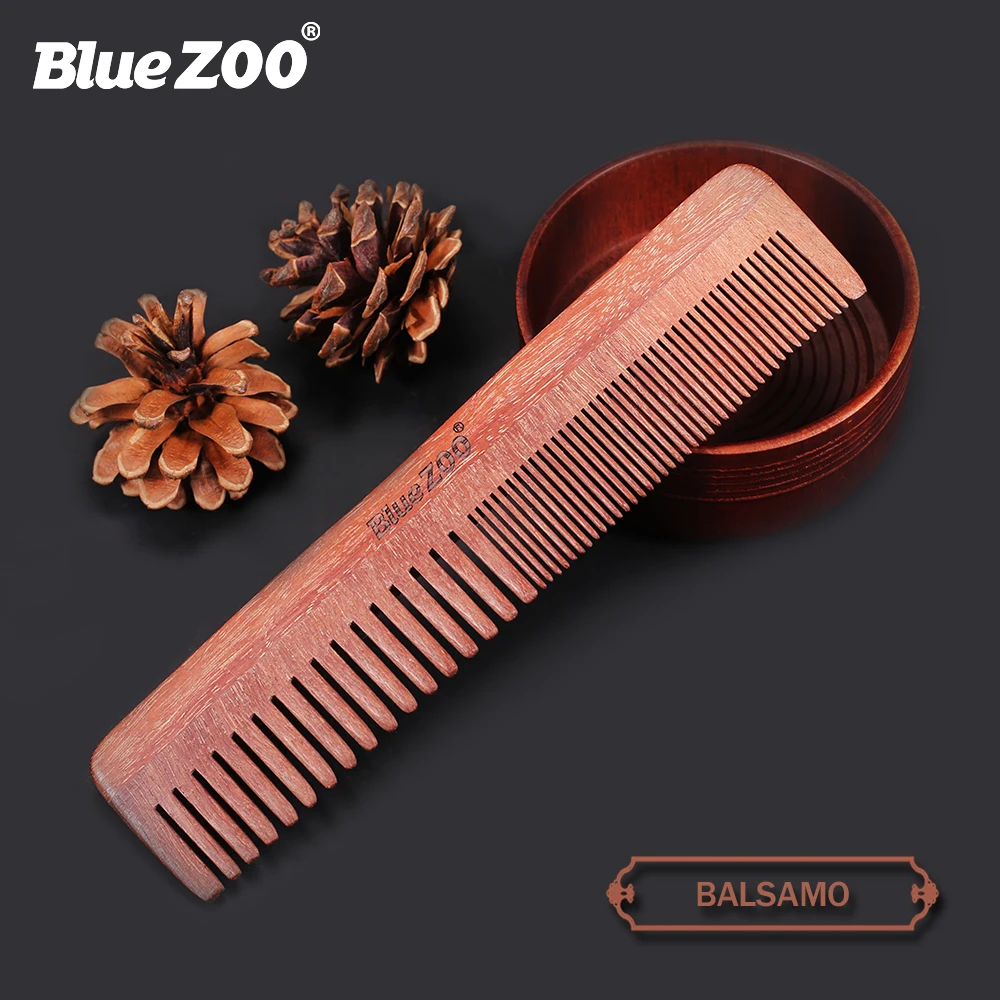 Special Offer for  BlueZOO portable hair comb beard comb beard men's care red sandalwood comb leather bag thick slende