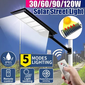 

30/60/90/1200W IP65 LED Solar Street Flood Light Motion Sensor Wall Lamp with Remote Control for Villas Garden Yard and Pathway