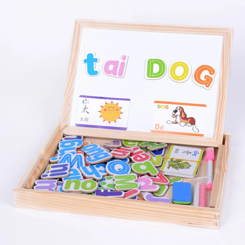 

Wood Mom Children Magnetic Joypin Double-Sided Sketchpad Lettered Pinyin with Numbers Painted Black/White Board