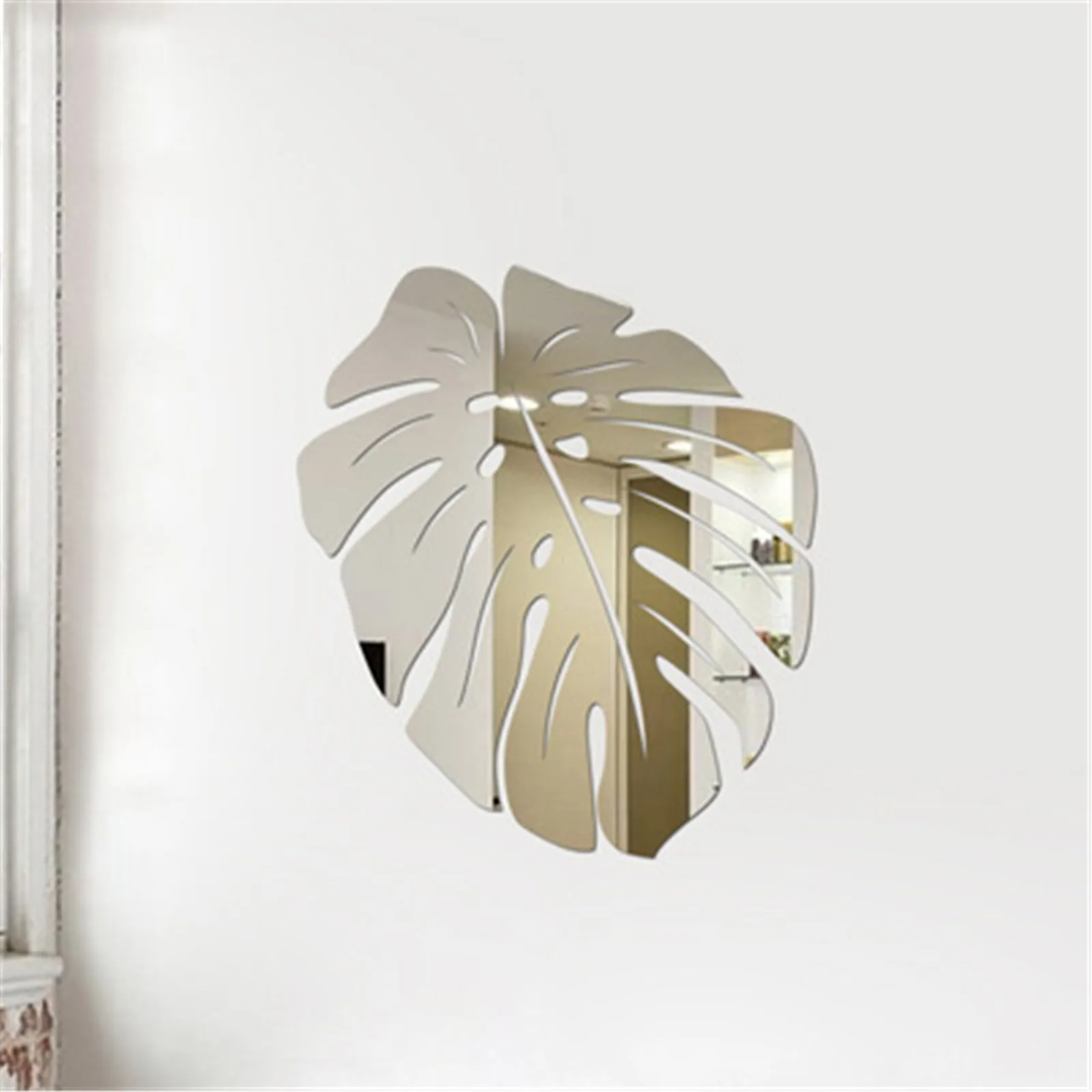 Wall Sticker Mirror Wall Sticker Acrylic Wall Sticker Acrylic Mosaic Tiles Sticker 3D Mirror Leaf Flower Sticker Nordic Acrylic Mural Decal For Living Room Removable Wall Stickers DIY Home Background Decor