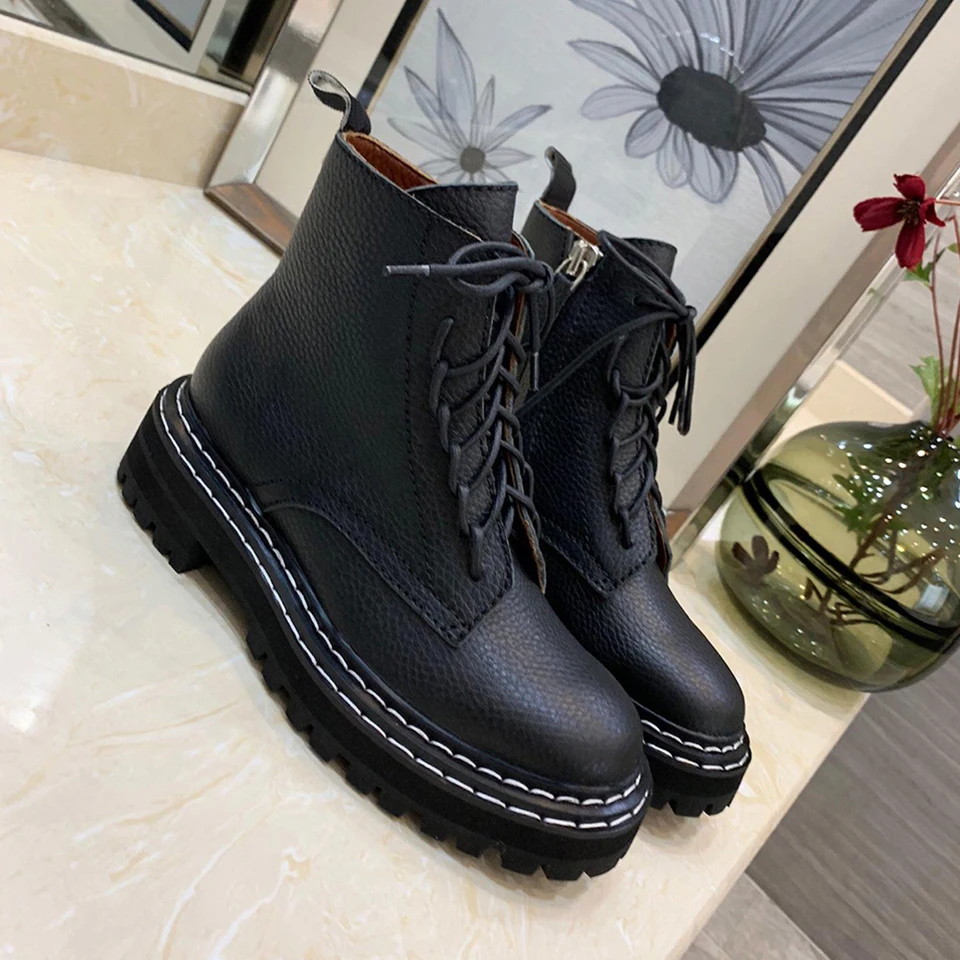 

BELLECOM Fall 2019 New Women's Leather British Wind Army Boots with Martin Boots