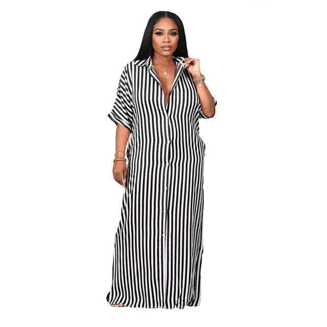 plus size black and white vertical striped dress