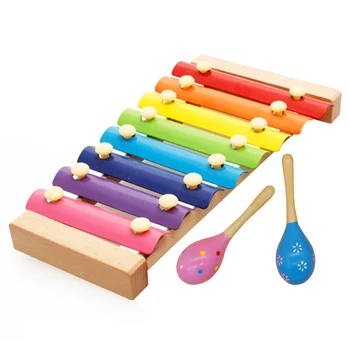 

Kids Colorful 8-Note Wooden Xylophone Glockenspiel Hand Knock Piano Maracas Shaker Sand Hammer Rattle Musical Instrument Toy