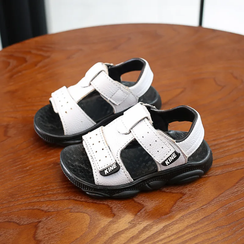 Children summer beach sandals boys girls genuine leather cowhide breathable comfortable flat sandals baby soft shoes