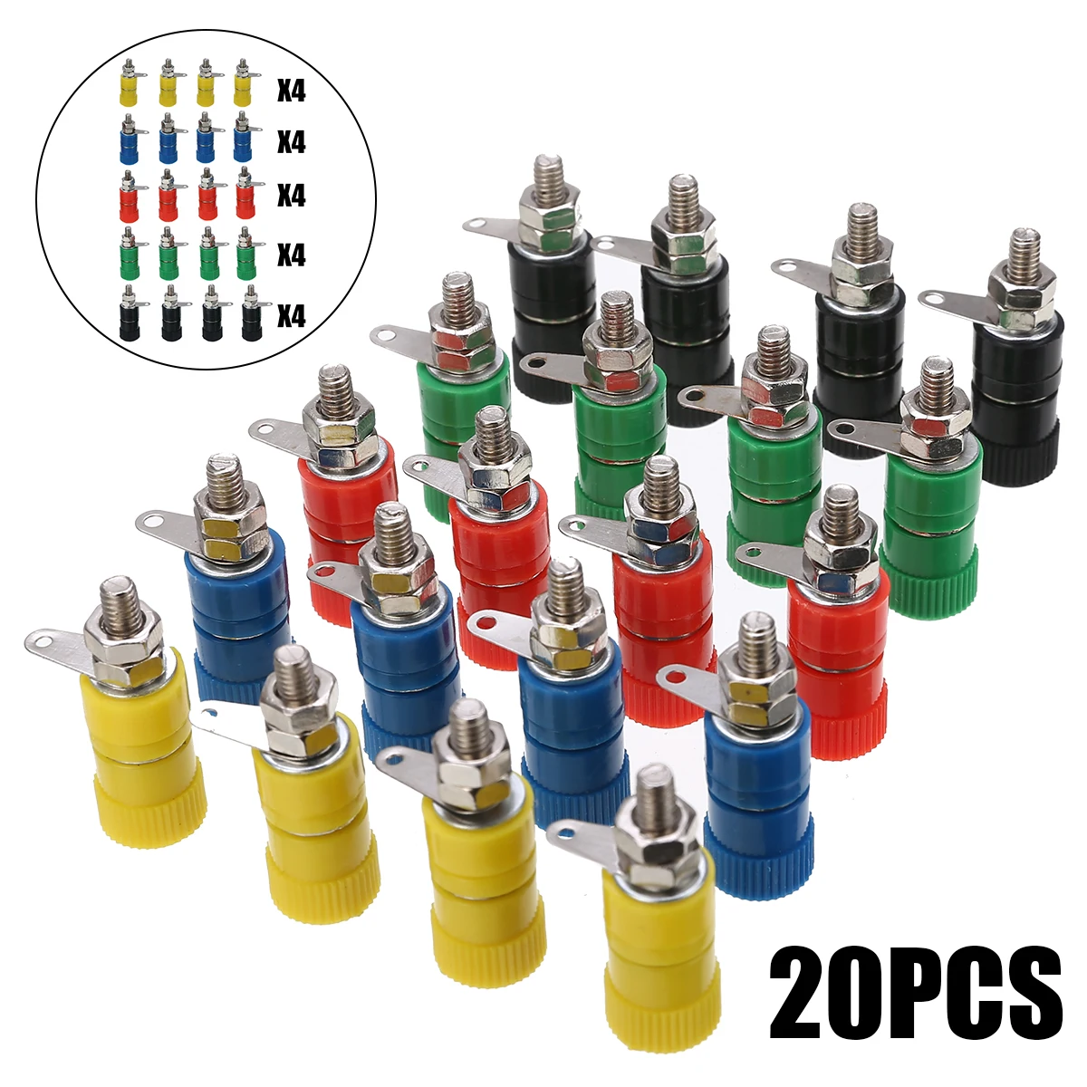 

Newest 20pcs Speaker Terminal Binding Post 5 Color 4mm Binding Post Banana Female Socket Jack Connector for Amplifier