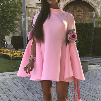

Pink Spring Cloak Short Dress African High Waist A Line Female Plus Size Dresses Robe 2020 Elegant Stand Collar Pullover Robe