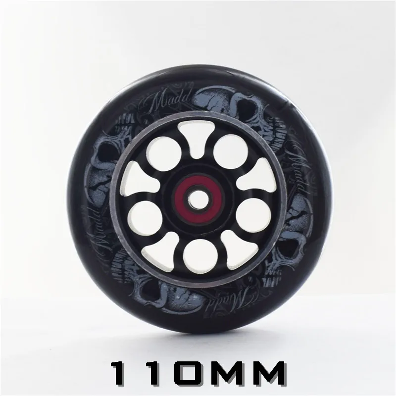 110 мм ручная тележка шины скутер колеса с железной ступицей, стабильный и точный дизайн, черный алюминиевый сплав CNC 88A PU - Цвет: Black 2