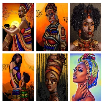 

5D Diamond Painting African Women Dancing in The Sunset Full Square Drill by Number Kits for Adults Kids, Little African Girl
