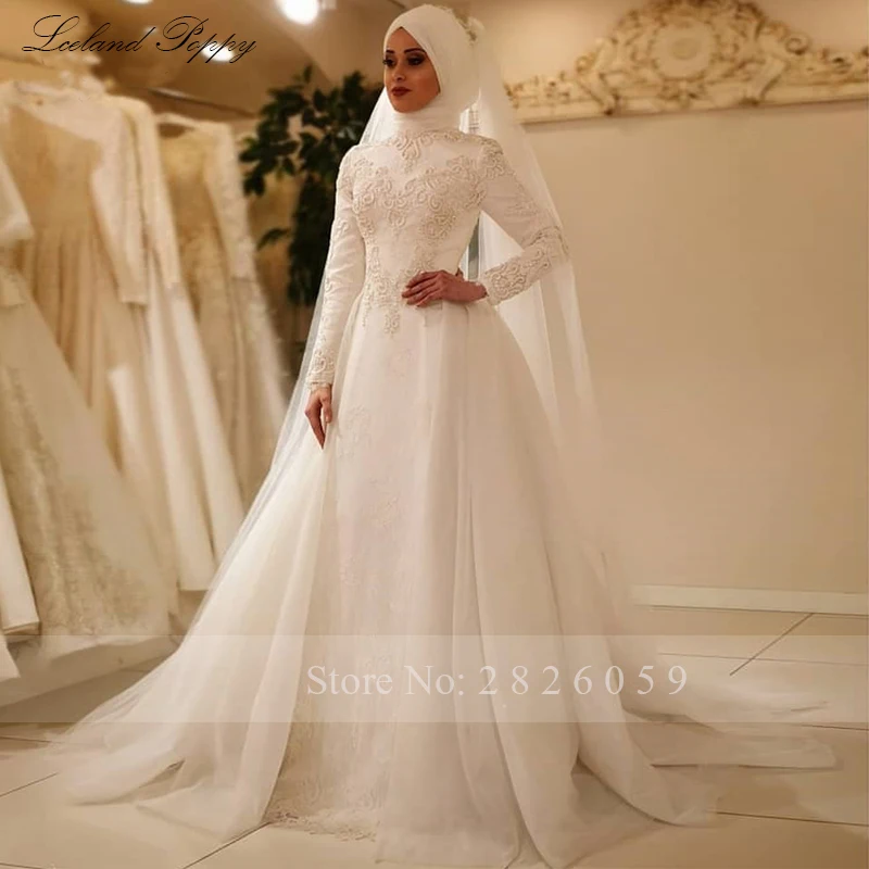 Vestido De Noiva, длинные рукава, мусульманские свадебные платья,, кружевные аппликации, Саудовская Аравия, бисерные Свадебные платья размера плюс, свадебное платье