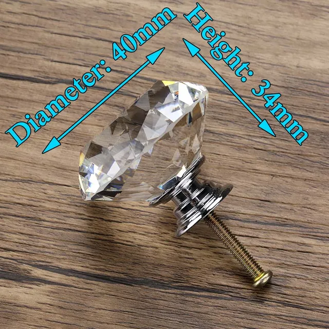 KAK 30mm Diamond Shape Design Crystal Glass Knobs Cupboard Pulls Drawer Knobs Kitchen Cabinet Handles Furniture Handle Hardware 40mm White
