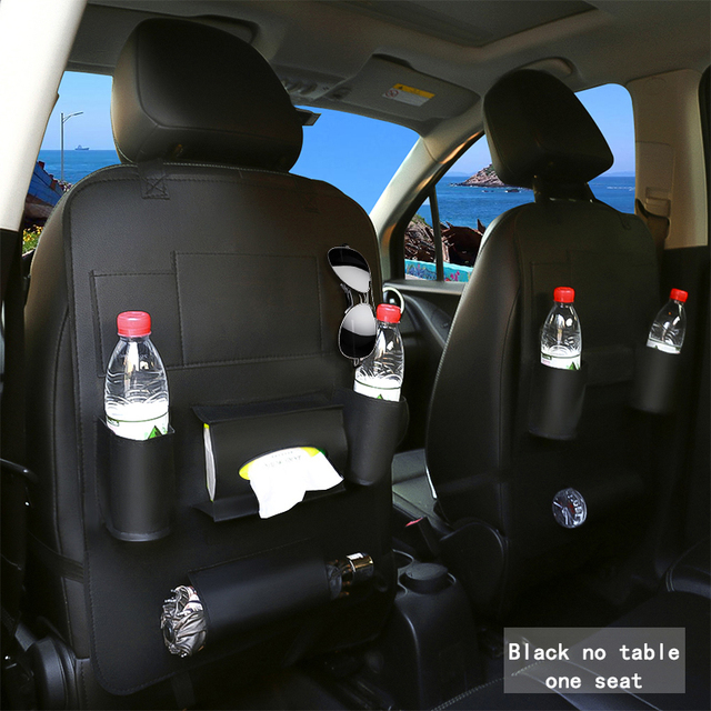 Leather Car Seat Back Organizer Tray Travel Car Storage Organizer Pad Bag With Foldable Table Car Trash Can Auto Accessories
