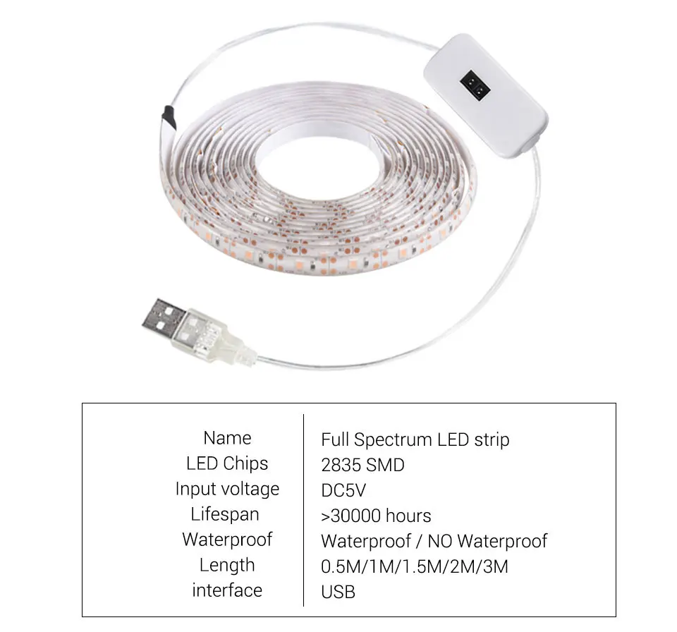 5 в USB Ручной развертки сенсор светодиодный светильник для выращивания полный спектр 2835 SMD Диммируемый светодиодный Фито лампа для растений цветов теплицы гидропоники