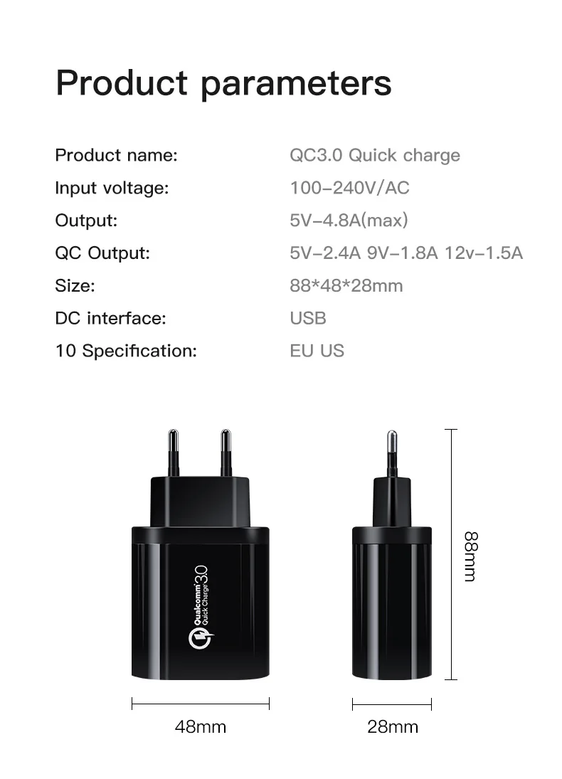 VEEAII, настенный адаптер, 3 порта, штепсельная вилка европейского стандарта, USB зарядное устройство QC3.0, мобильный телефон, быстрое зарядное устройство для iPhone, samsung, s10, huawei, планшет, универсальный