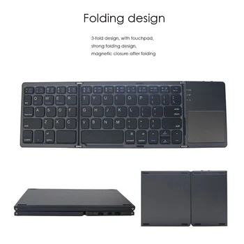 

Portable Mini Bluetooth Dual-Mode Wireless Touch Ultra-Thin Three-Section Folding Keyboard Universal 3 Systems