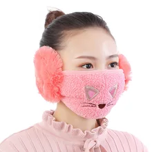 Cute Cat Mouth Mask With Earmuff Fashion Girl Meow Mouth-muffle Winter Warm Masks Anti Haze Cotton Face Mask With Ear Protection
