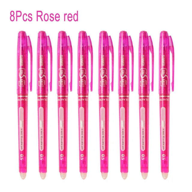 8Pcs/Set Erasable Gel Pen 0.7mm 0.5mm Bullet Tip Blue Black Red Ink Refill Rods 8 Color Writing Drawing Painting Washable Handle 8pcs rose red