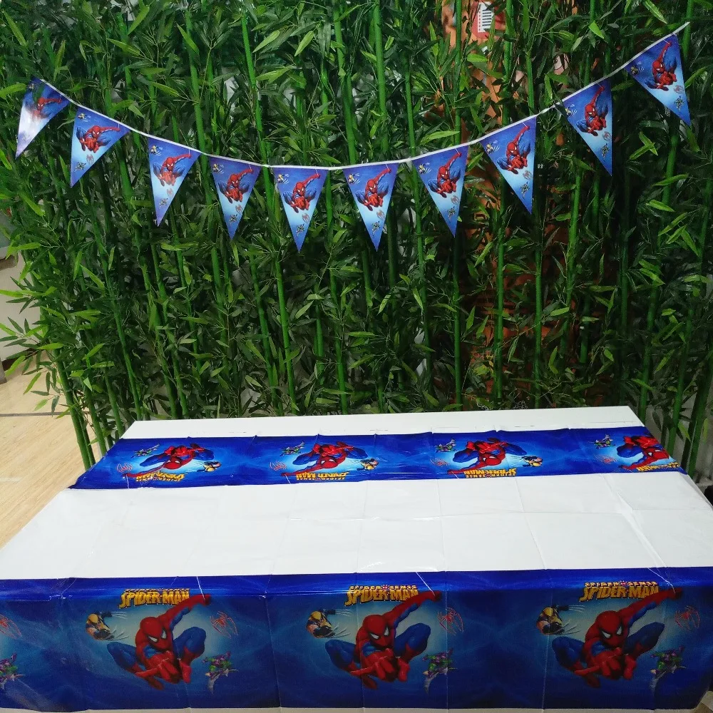 

Banner And Tablecloth Kids Spiderman Birthday Superhero Party Supplies Pennant Birthday Flag Banners Boys Event Party Supplies