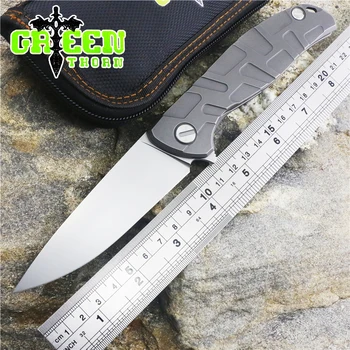

Green thorn F95 bearing Flipper folding knife D2 blade TC4 Titanium handle outdoor camping hunting pocket kitchen knivesEDC tool