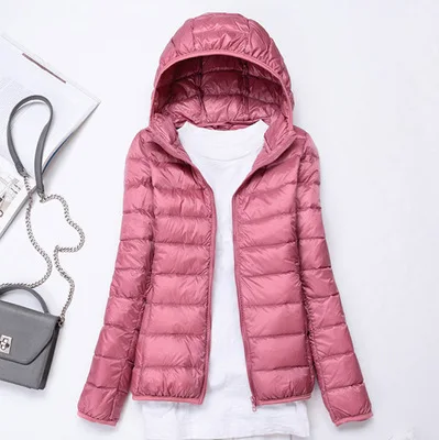 Красивый ультра-светильник, женские пуховики с капюшоном, зимнее пальто с длинным рукавом, теплая тонкая куртка 7XL размера плюс, женская одежда - Цвет: Pink  Style 1