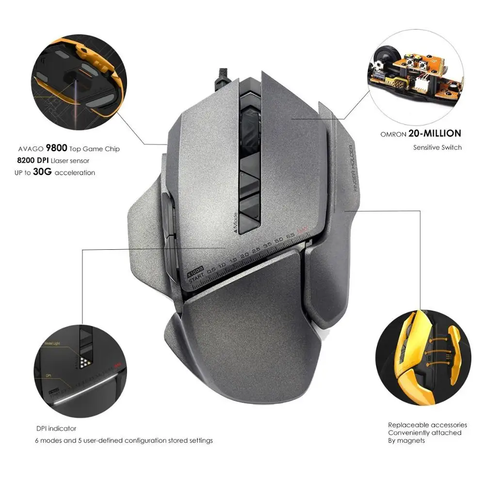  Professional USB Wired Optical Gaming Mouse 8200DPI Adjustable 7 Buttons with Colorful Backlight Fo