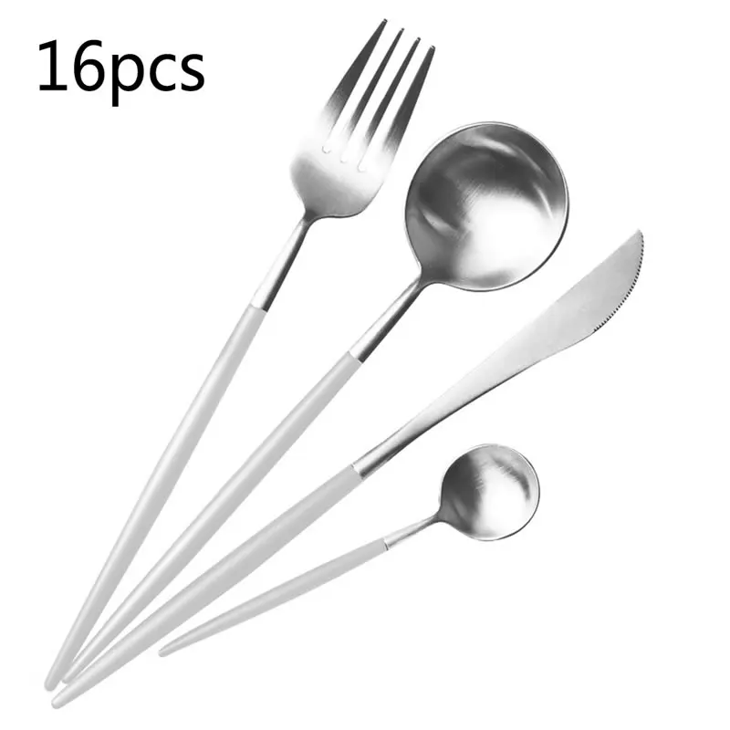 A05 16PCS KMYC 16 шт. набор посуды из нержавеющей стали, столовые приборы, розовое золото, нож для стейка, вилка, ложка, вечерние столовые приборы, набор посуды - Цвет: A05 16PCS